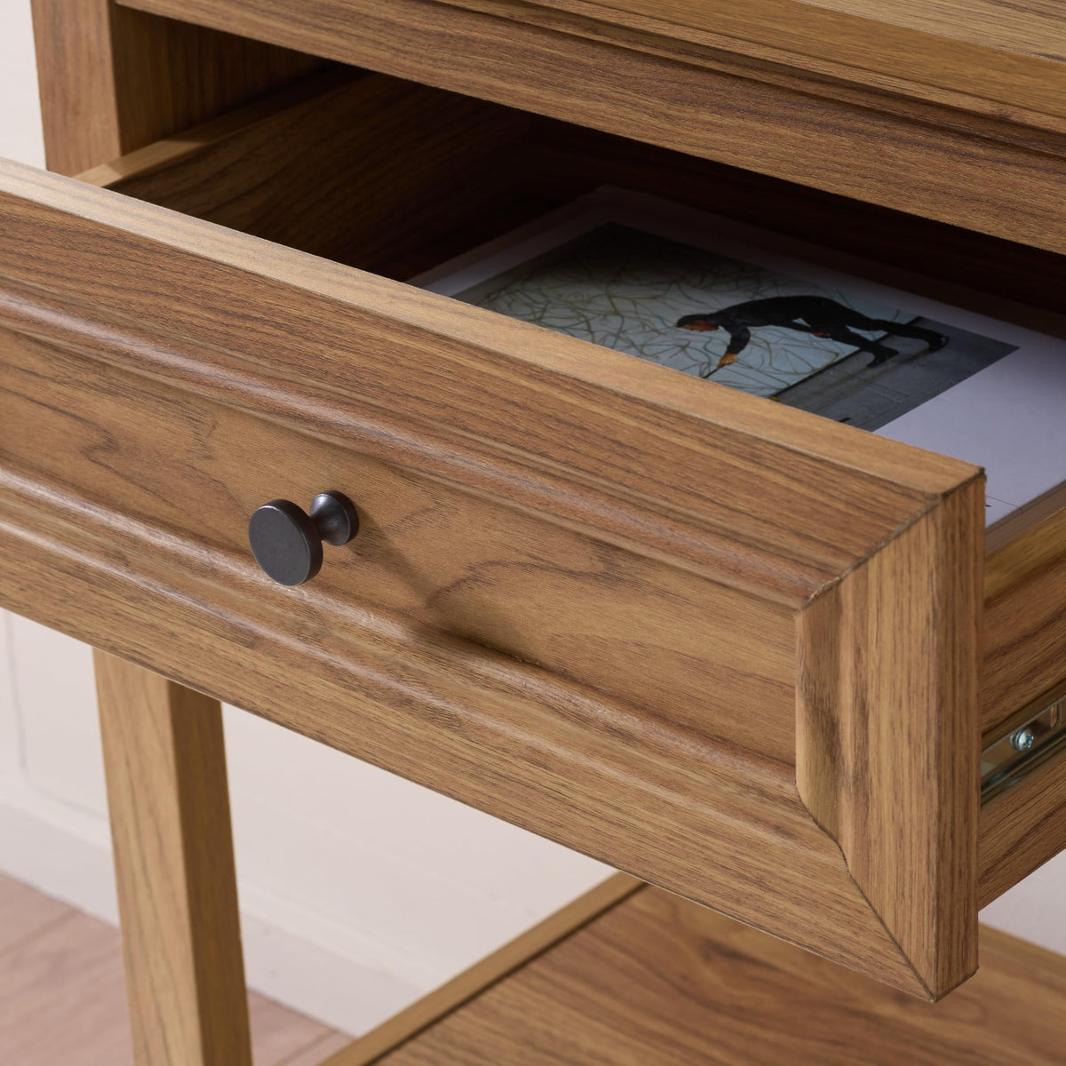 Oak 2-Drawer Console Table with Shelf Storage D350