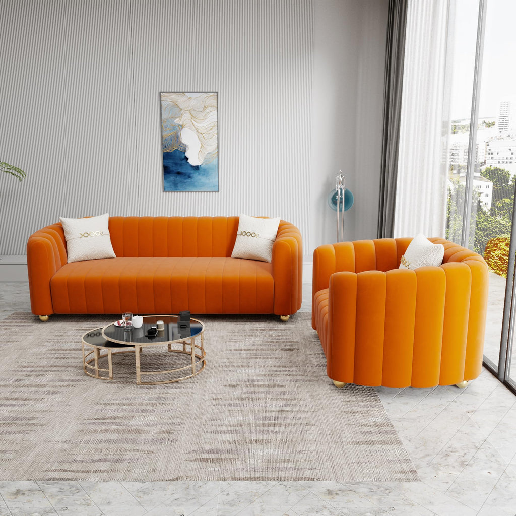 Orange Velvet 2-Piece Sofa K186788