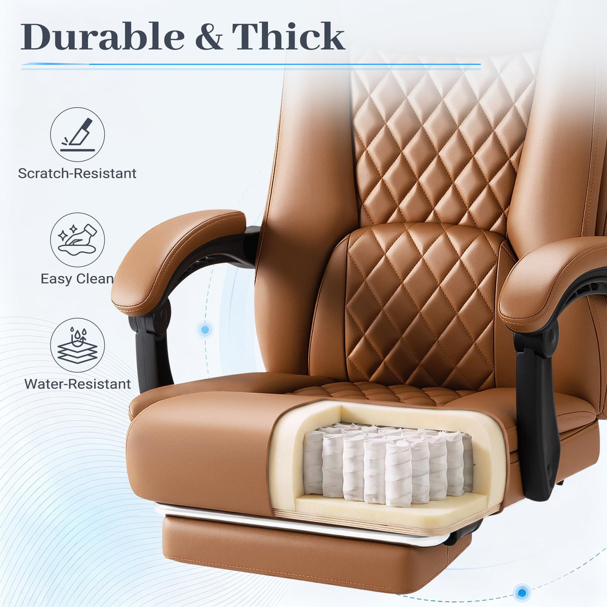 Brown Leather Ergonomic High Back Office Chair with Footrest K1950