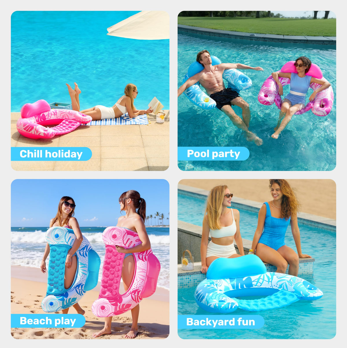 Inflatable Pool Chairs with Cup Holders, 4 Pack L29904
