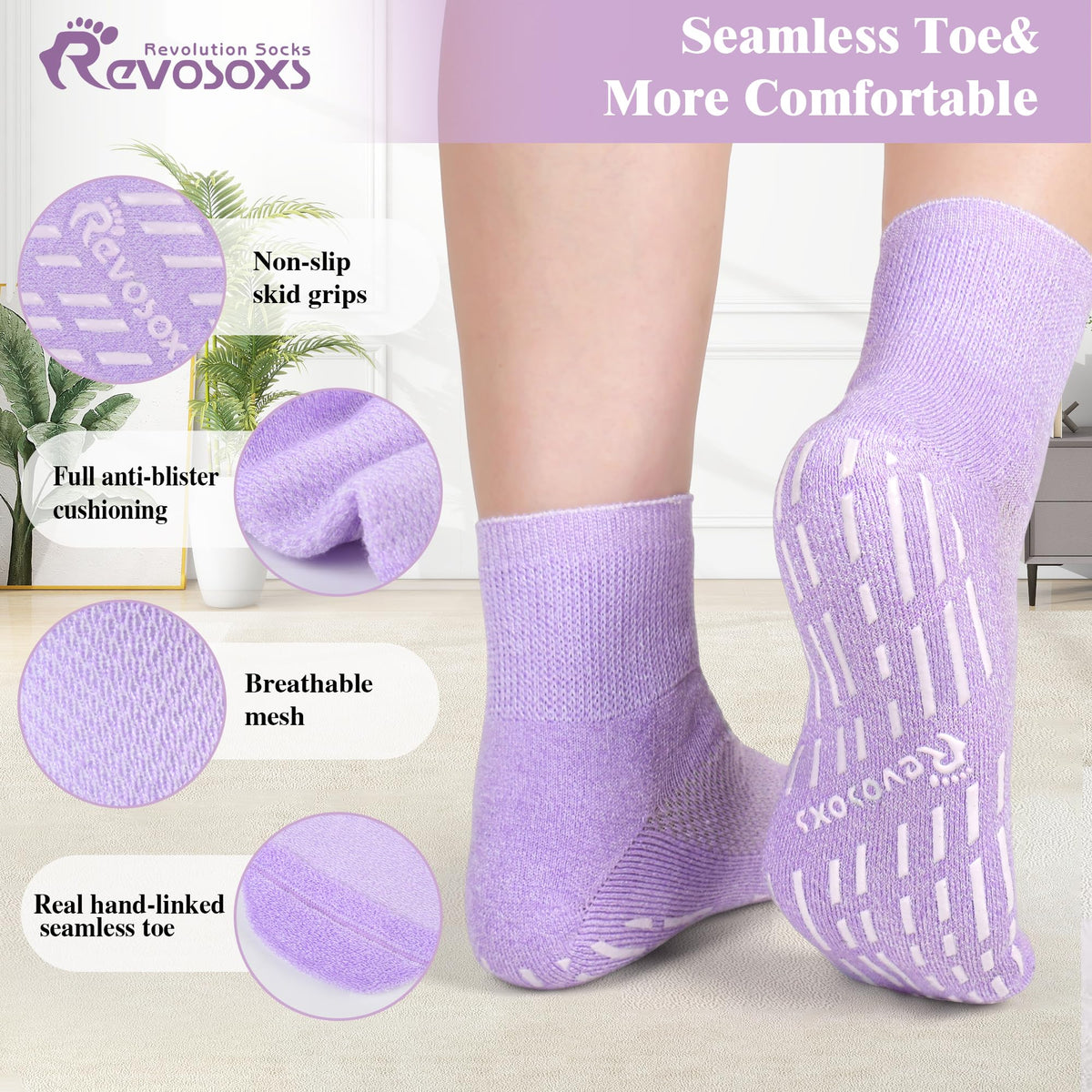 Non Slip Seamless Diabetic Ankle Socks 5 Pairs F8058