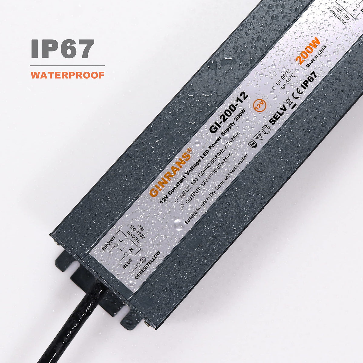 200W IP67 Waterproof Constant Voltage LED Driver Power Supply Transformer I786686