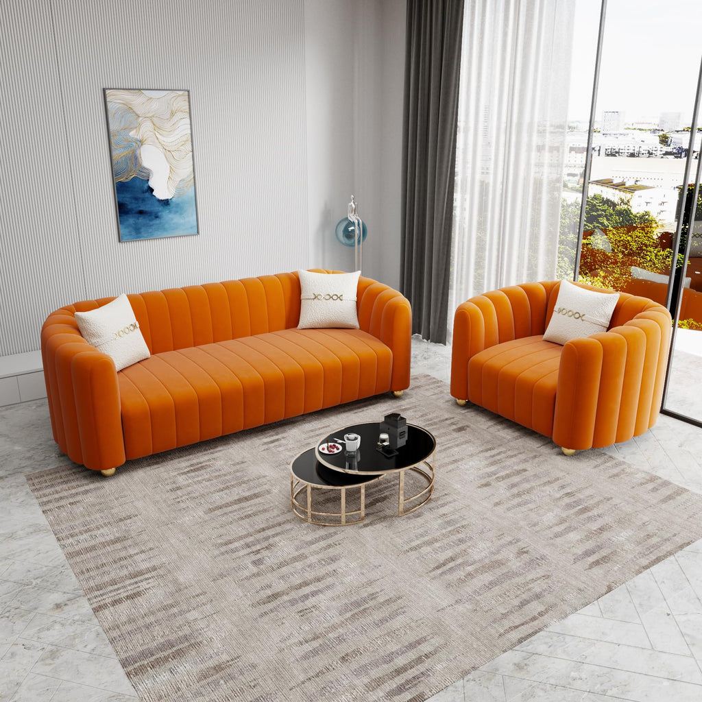 Orange Velvet 2-Piece Sofa K186788
