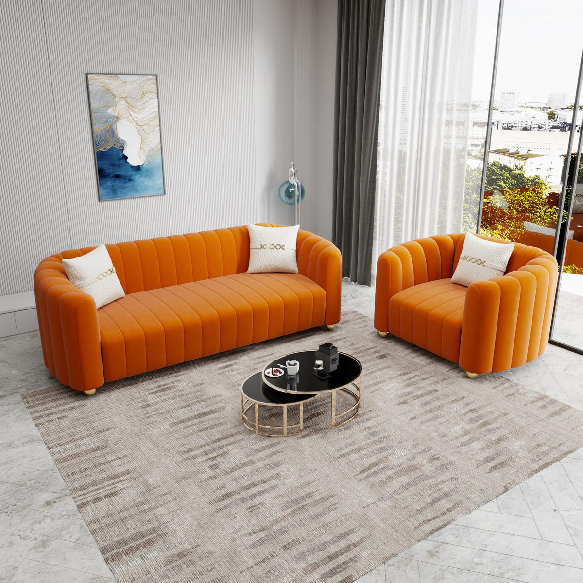 Orange Velvet 2-Piece Sofa K186788
