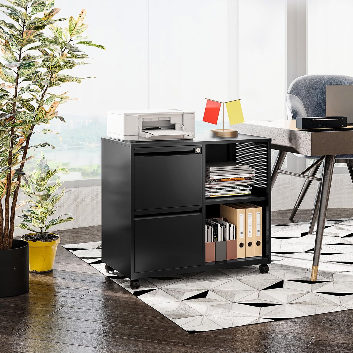 2 Drawer Metal File Cabinet with Lock and Shelf E10948