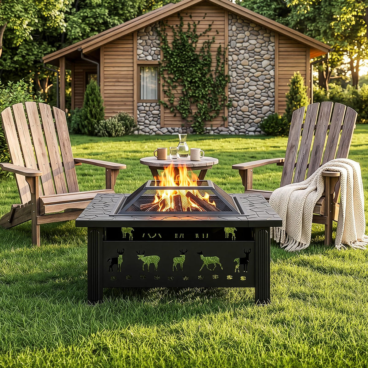 32 Inch Square Wood Burning Fire Pit Table M254