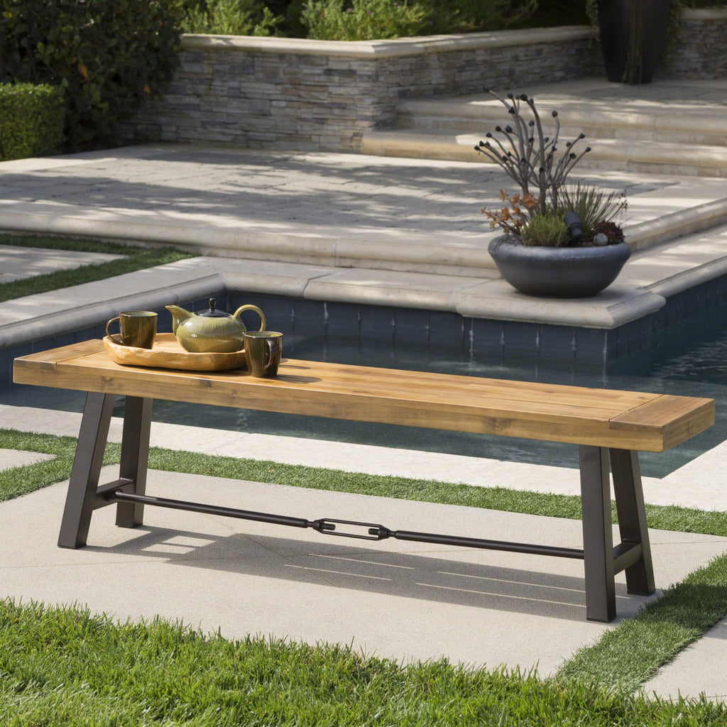 Acacia Wood Outdoor Bench with Metal Accents U807394