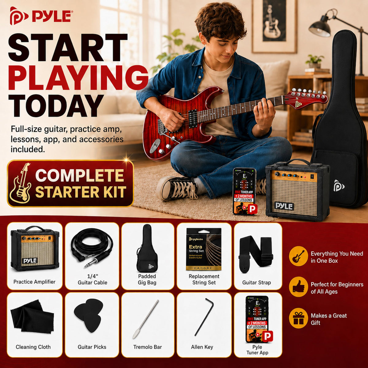 Red Full Size Electric Guitar Kit with Amp G80410