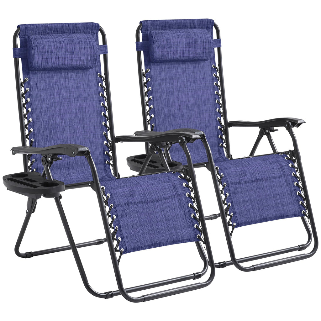 Oversized Padded Zero Gravity Chair Set of 2 with Pillow & Cup Holder B814513